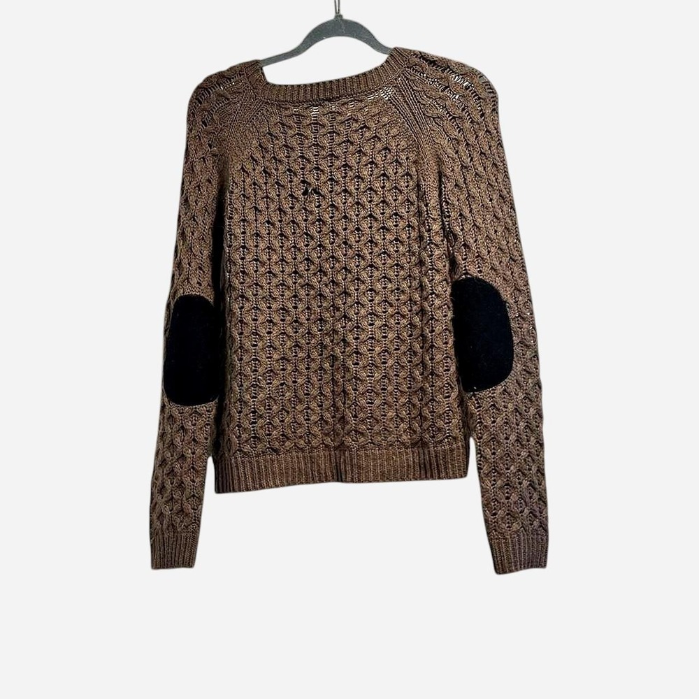 Brown cable knit sweater with textured diamond pattern